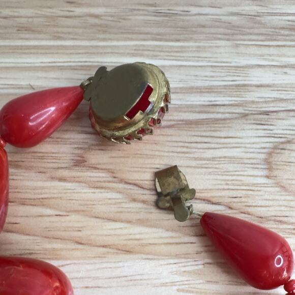 Vintage Marbled Red Bakelite Beaded Necklace 26 In 1940s 93 Grams - Picture 4 of 12